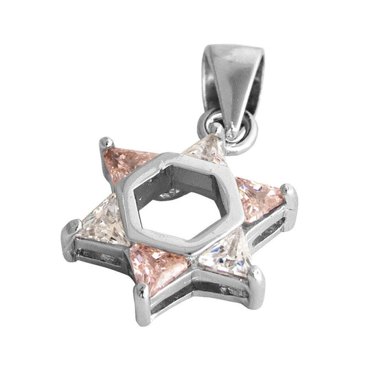 Silver 925 With Pink & White Zircons Small Star Of David Pendant Charm Necklace From Israel - Jewish Judaica Gift For Her