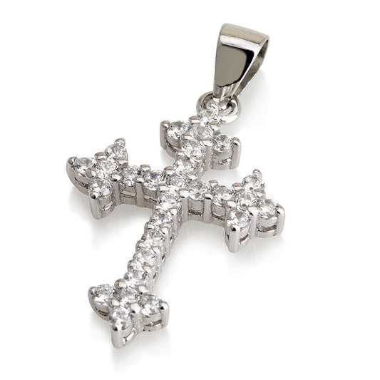 Silver 925 & Swarovski Stones ORTHODOX ROMAN CROSS Dainty Blessed Holy Land Necklace From Jerusalem Holy Sepulchre Church