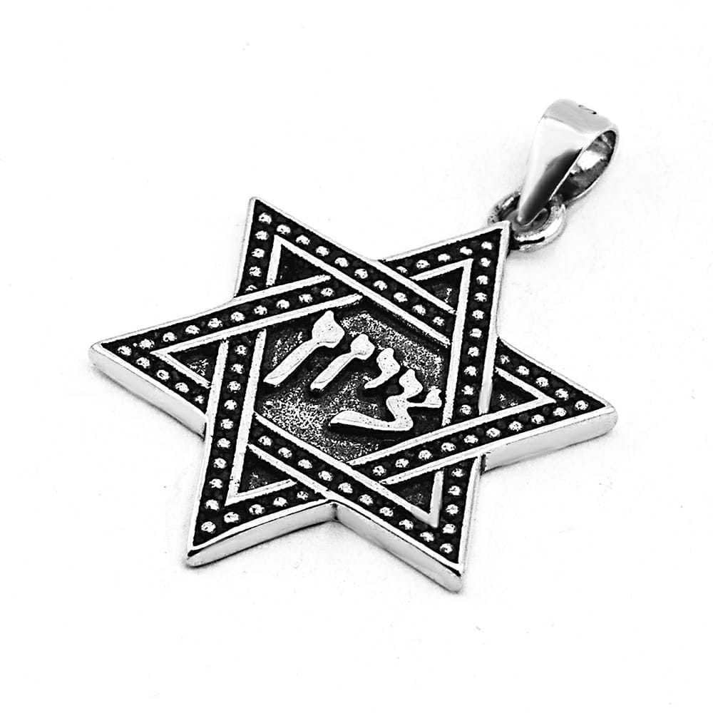 Silver 925 VINTAGE Pendant Of Star of David With ZION Letters At Center Israel Judaica Pendant & Chain