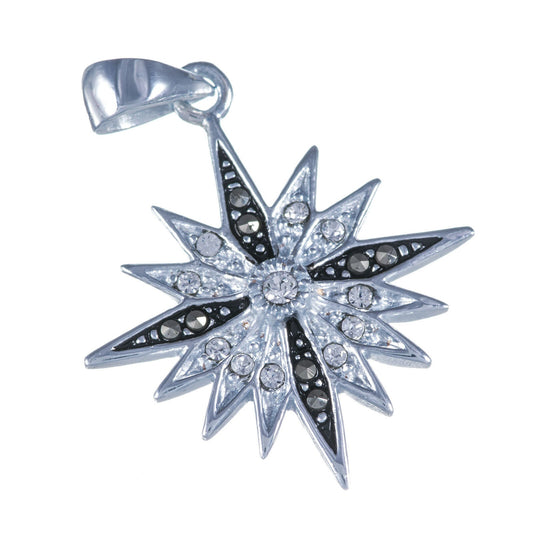 Silver 925 & Black White Zircons Pendant Of Holy Land STAR OF BETHLEHEM Cross Pendant And Chain