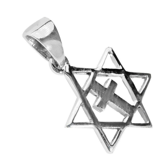 Silver 925 MESSIANIC Classic Holy Land Star of David and Cross Symbol Israel Jerusalem Blessed Necklace Gift