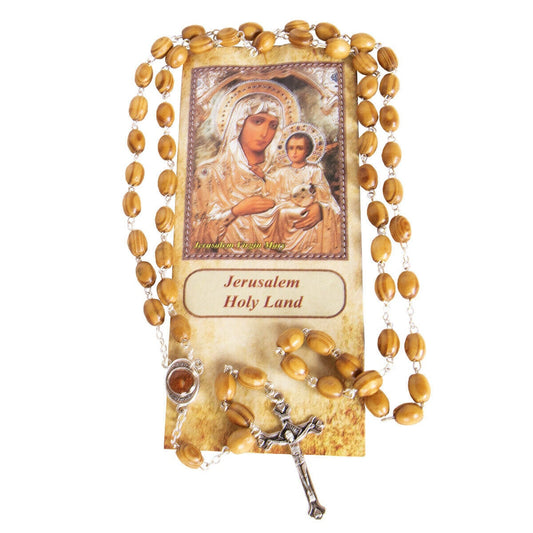 Genuine Real Blessed Olive Wood Rosary With Jerusalem Soil From Holy Sepulchre