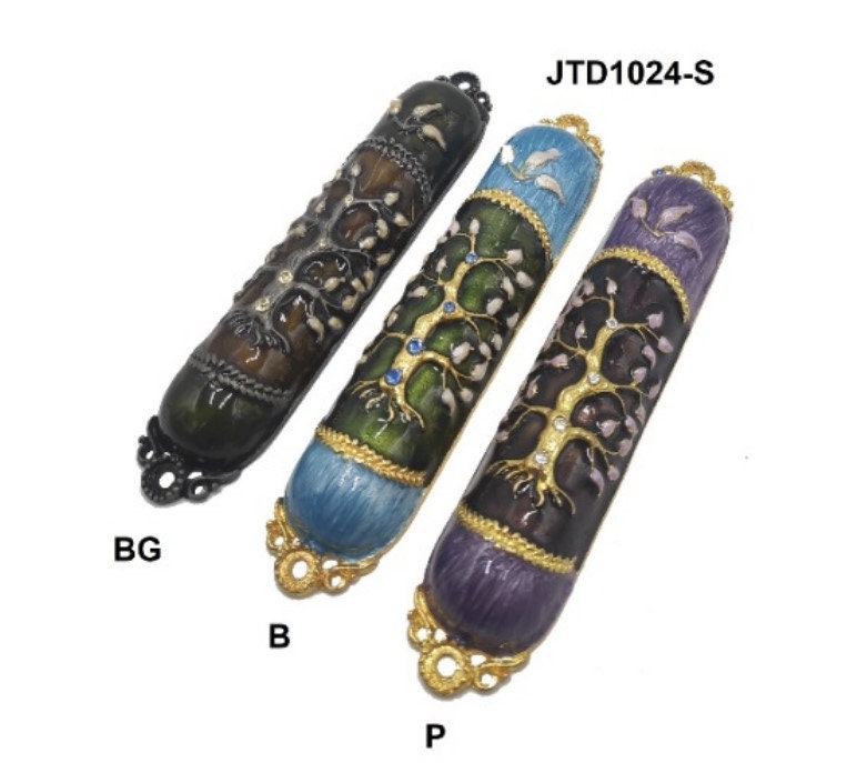 New Enamel Door Mezuzah - 10 cm Height In Multiple Designs: Menorah / Star Of David / Tree Of Life / Hamsa / Dove Of Peace / Shadai - LOT