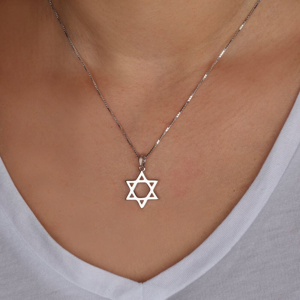 Silver 925 Large Jewish Star Of David Pendant Bar Mitzvah Gift Necklace From Israel