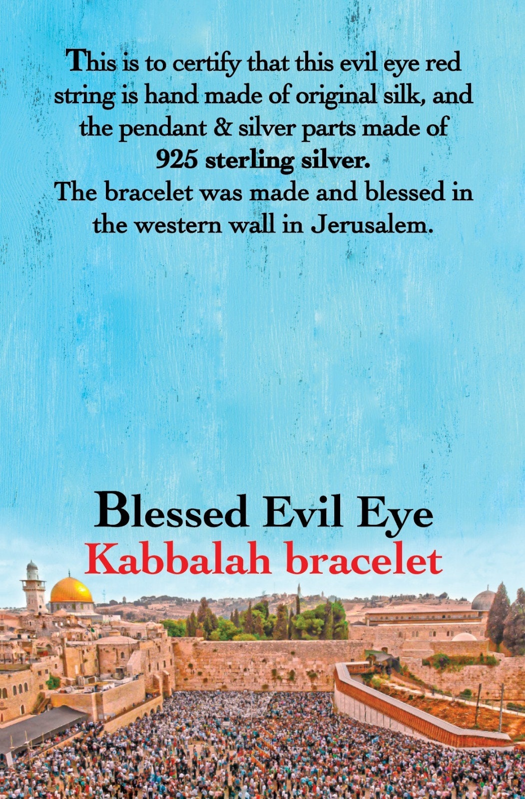 Evil Eye Red Thread Thin Silk Bracelet With Silver 925 Jerusalem Cross Blessed Charm Pendant  + Blessing Certificate