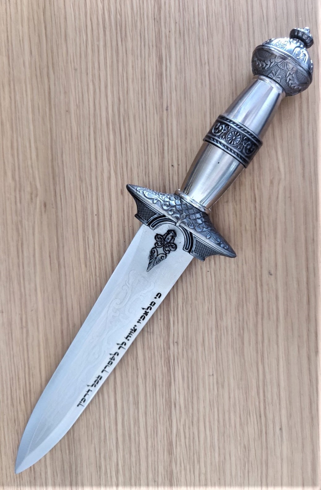 Personalized Stainless Steel Decorated Genuine Knife Blade With ANGELS ROAD BLESSING Protection Sword Knife & Cover Hunting Decoration Gift