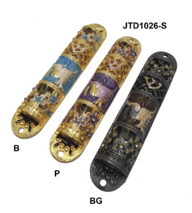 New Enamel Door Mezuzah - 10 cm Height In Multiple Designs: Menorah / Star Of David / Tree Of Life / Hamsa / Dove Of Peace / Shadai - LOT