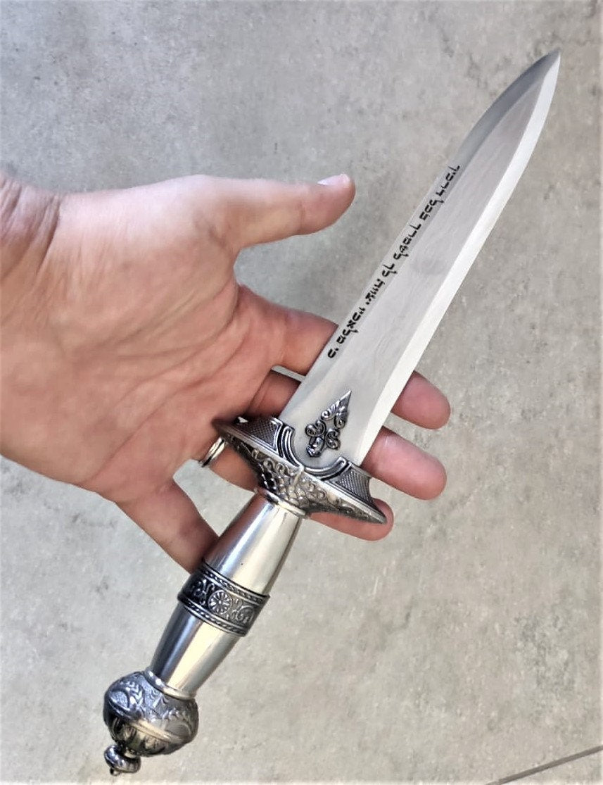 Personalized Stainless Steel Decorated Genuine Knife Blade With ANGELS ROAD BLESSING Protection Sword Knife & Cover Hunting Decoration Gift