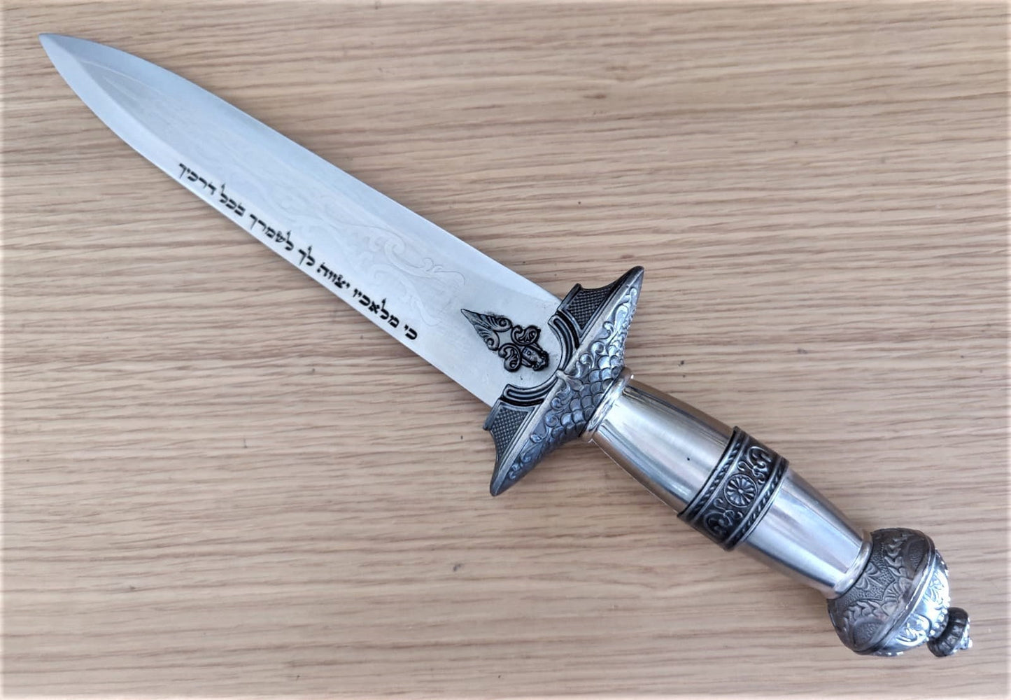 Personalized Stainless Steel Decorated Genuine Knife Blade With ANGELS ROAD BLESSING Protection Sword Knife & Cover Hunting Decoration Gift