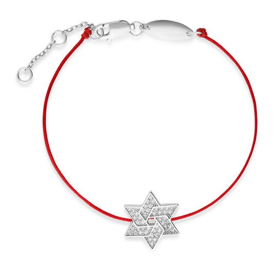 Silver 925 & Genuine Silk Thread STAR OF DAVID Swarovski Bracelet With Extension From The Western Wall In Jerusalem