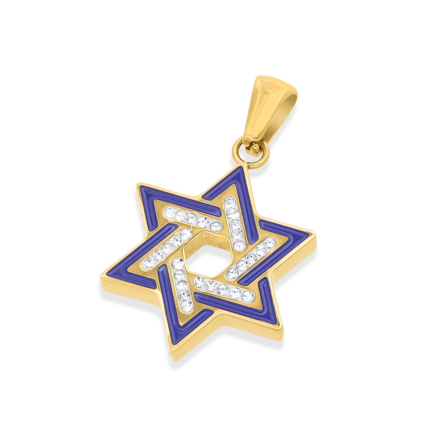 Custom Engraved 18K Gold Filled Jewish Star Of David / Magen David With Swarovski Stones & Blue Enamel Personalized Thick Pendant Gift