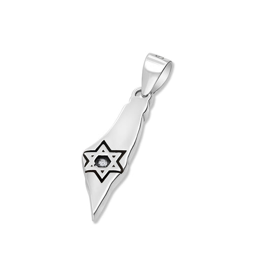 Silver 925 ISRAEL MAP & Highlighted Star Of David Jewish Symbol Pendant,  Israel Sketch Territory October 7 Magen David Gift Necklace