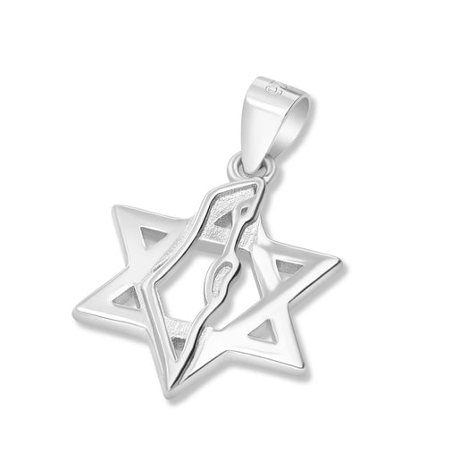 Silver 925 Star Of David & ISRAEL MAP October 7 Pendant Jewish State Israel Sketch Territory On Magen David Judaica Necklace Israel Gift